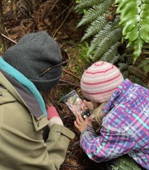 Jess and Fern pratice for the BioBlitz in Kopi Bush
