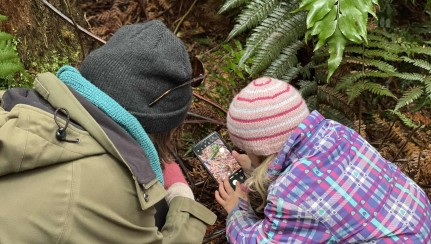 Jess and Fern pratice for the BioBlitz in Kopi Bush